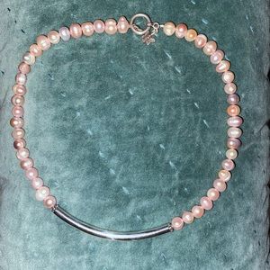 Vintage Pearl with Silver Bar Necklace #0368